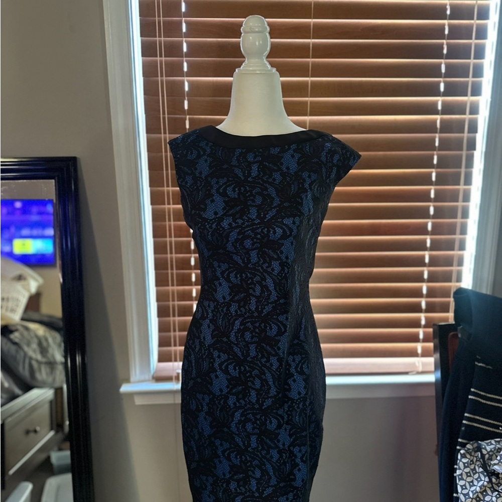 Elegant Black and Blue Lace Dress